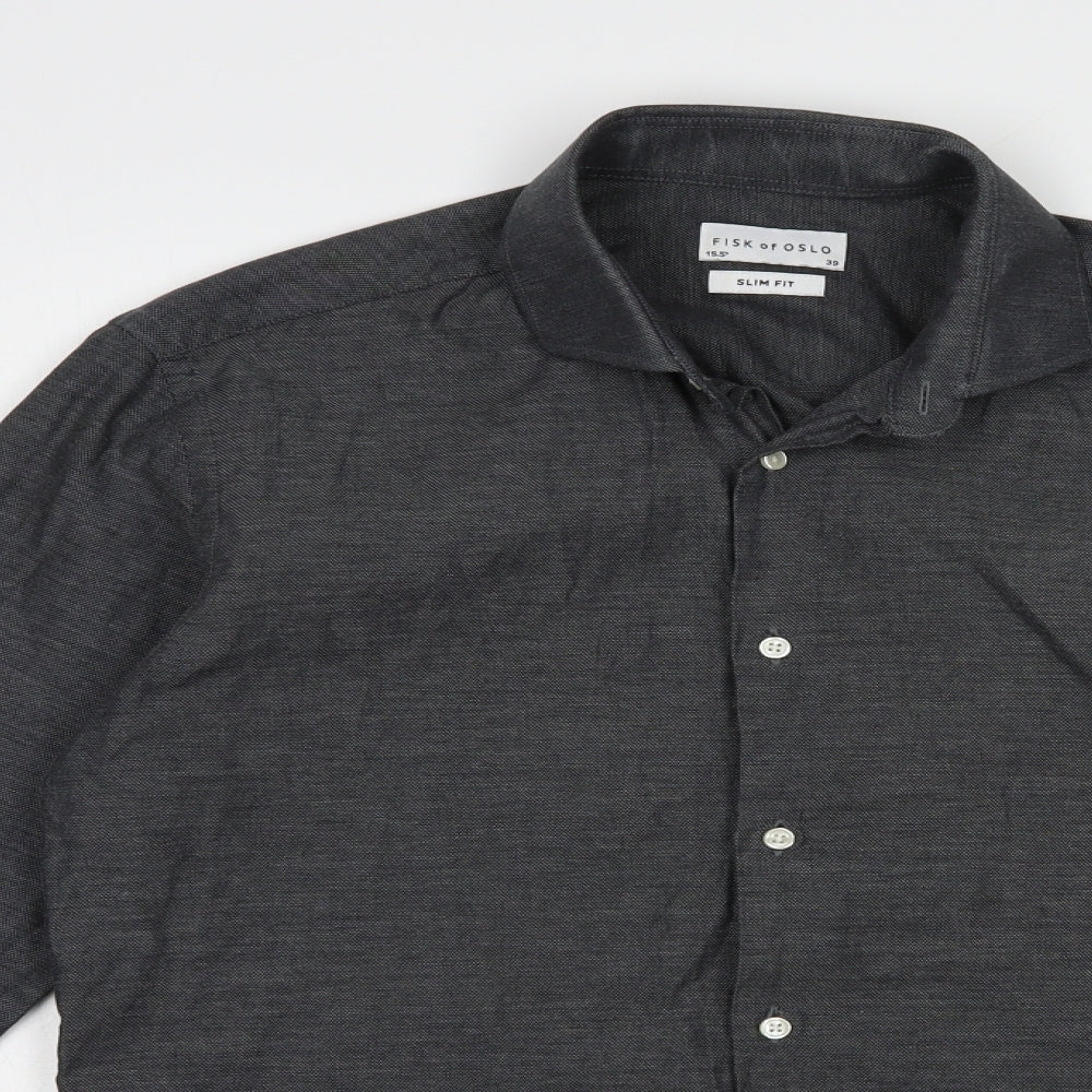 Fisk of Oslo Mens Grey  Cotton  Dress Shirt Size 15.5 Collared Button