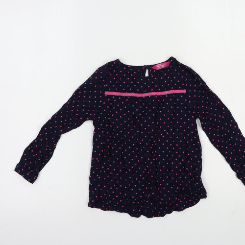 Primark Girls Blue Polka Dot Viscose Basic Blouse Size 5-6 Years Crew Neck Button