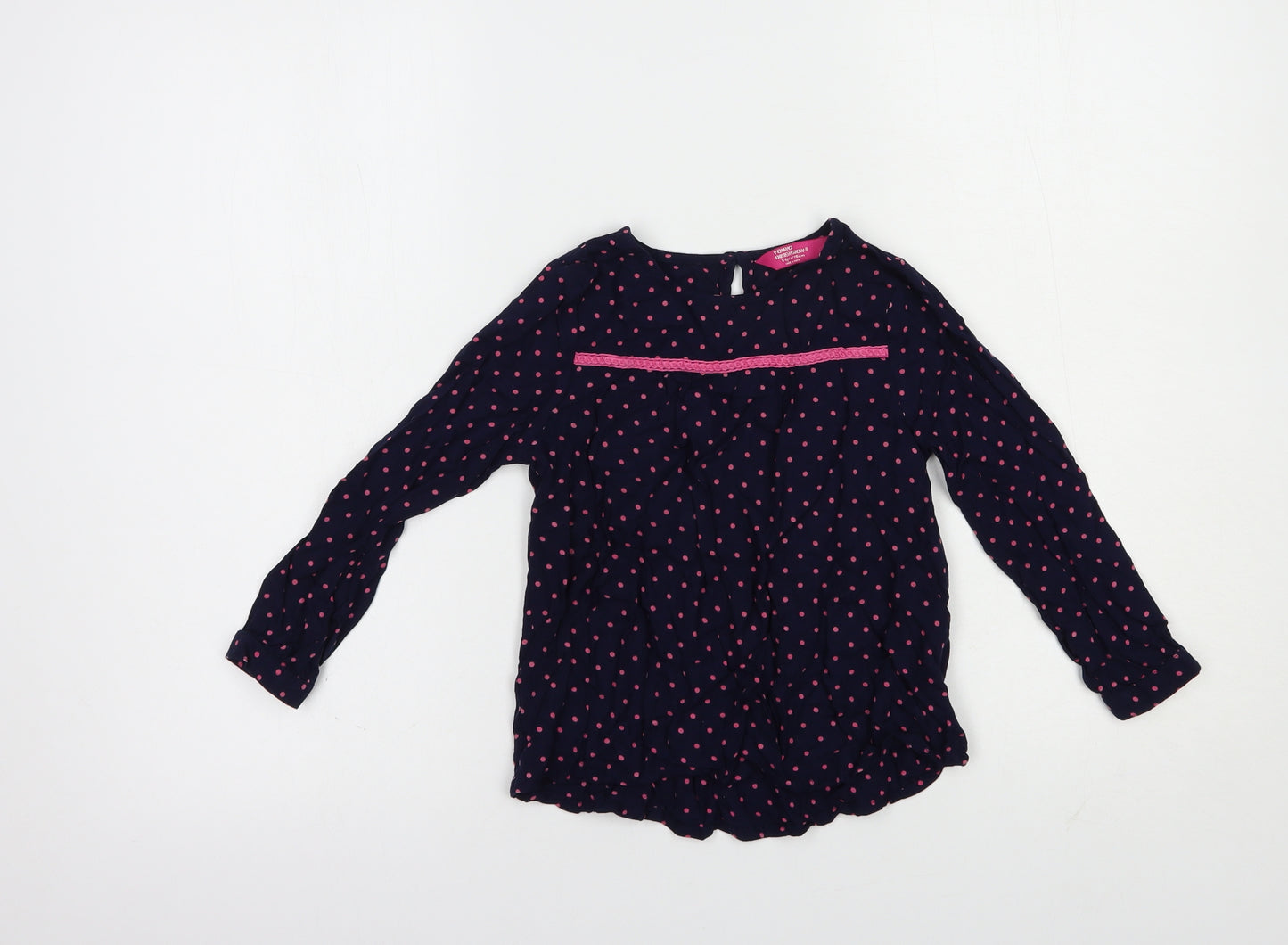 Primark Girls Blue Polka Dot Viscose Basic Blouse Size 5-6 Years Crew Neck Button