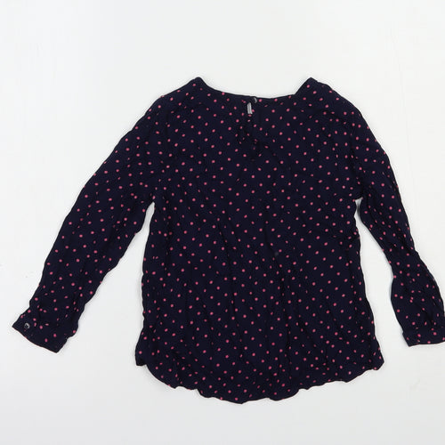 Primark Girls Blue Polka Dot Viscose Basic Blouse Size 5-6 Years Crew Neck Button