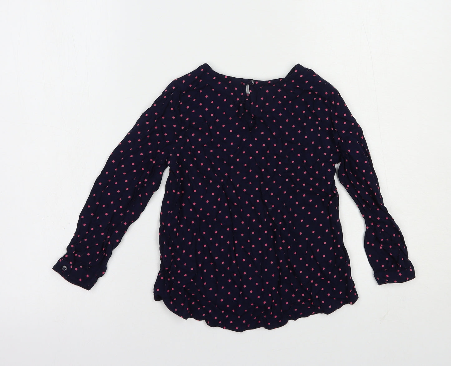 Primark Girls Blue Polka Dot Viscose Basic Blouse Size 5-6 Years Crew Neck Button