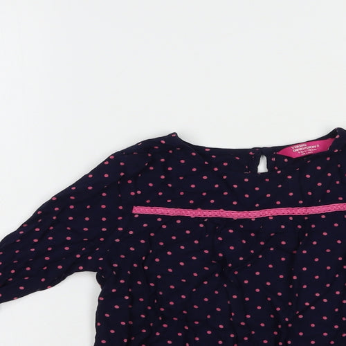 Primark Girls Blue Polka Dot Viscose Basic Blouse Size 5-6 Years Crew Neck Button