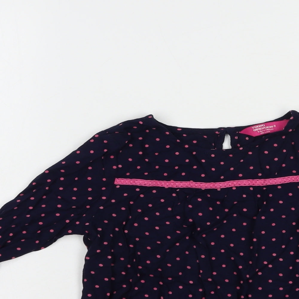 Primark Girls Blue Polka Dot Viscose Basic Blouse Size 5-6 Years Crew Neck Button