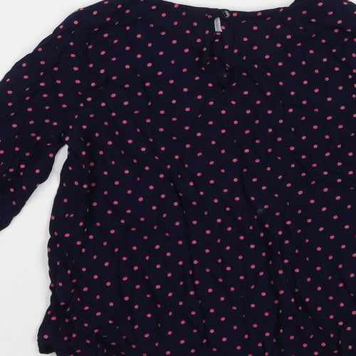 Primark Girls Blue Polka Dot Viscose Basic Blouse Size 5-6 Years Crew Neck Button