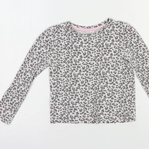 Primark Girls Grey Animal Print Cotton Basic T-Shirt Size 4-5 Years Crew Neck Pullover