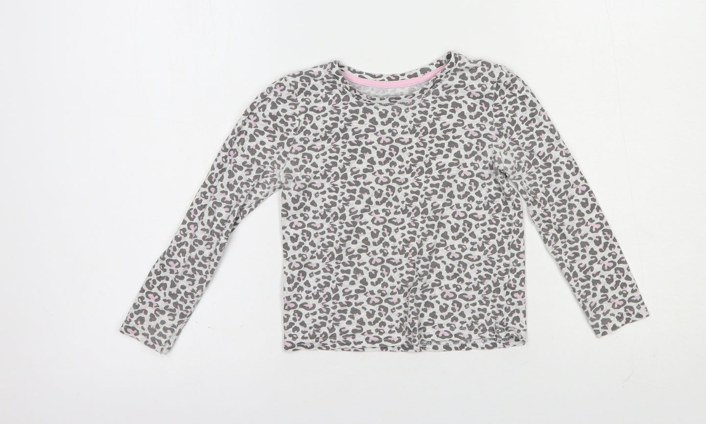 Primark Girls Grey Animal Print Cotton Basic T-Shirt Size 4-5 Years Crew Neck Pullover