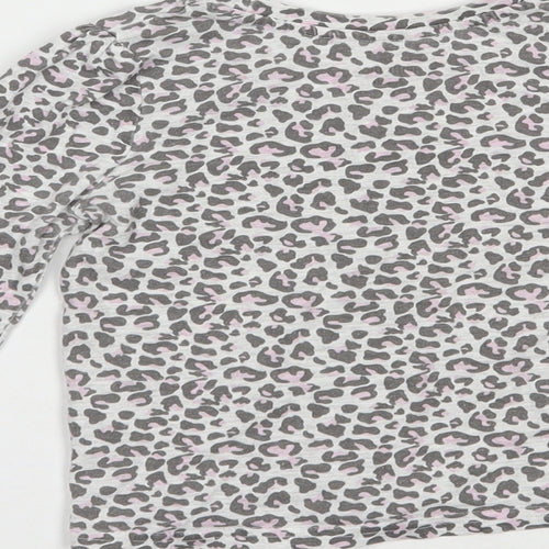 Primark Girls Grey Animal Print Cotton Basic T-Shirt Size 4-5 Years Crew Neck Pullover