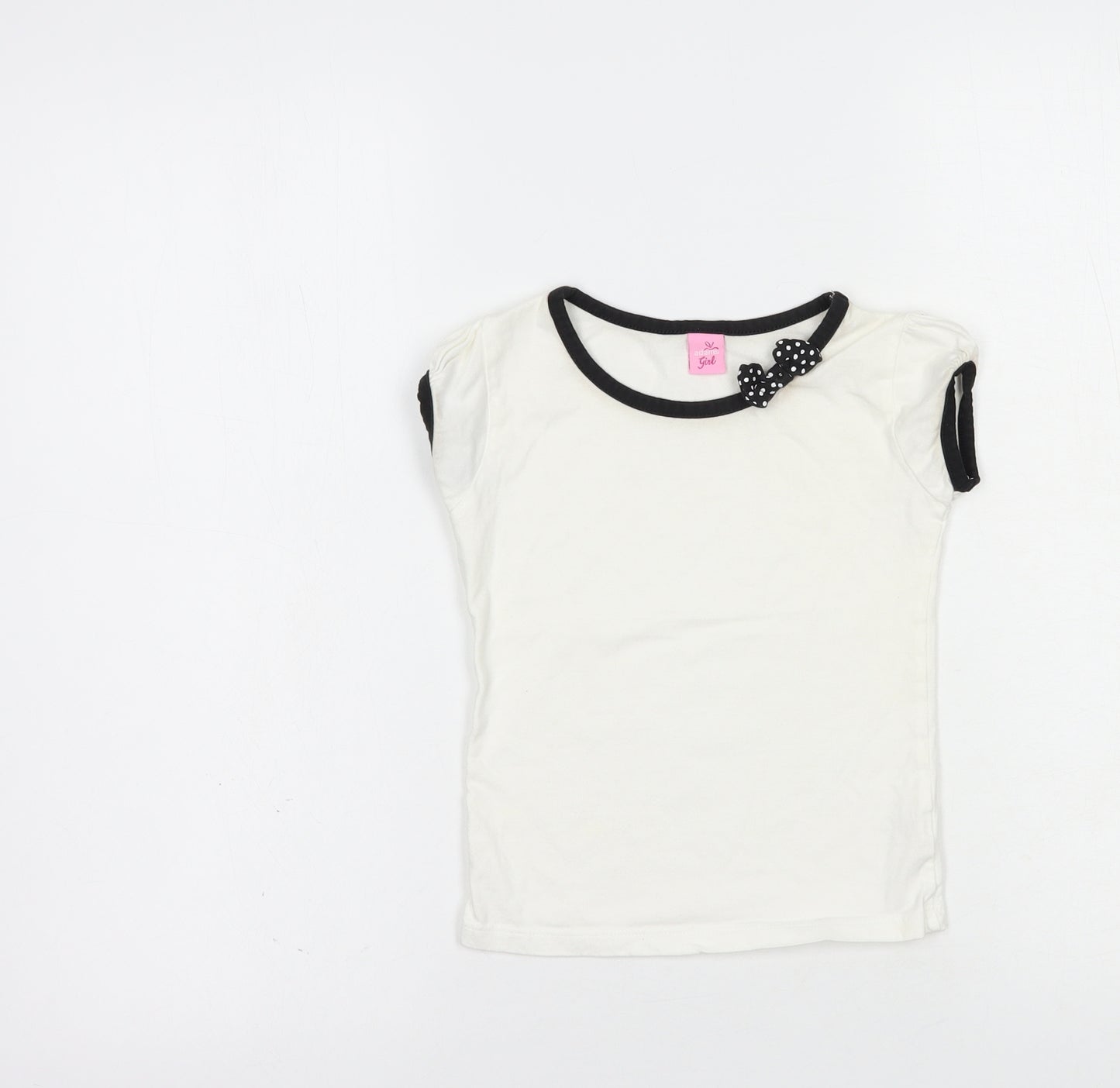 Adams Girls White  Cotton Basic T-Shirt Size 5 Years Boat Neck Pullover