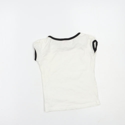 Adams Girls White  Cotton Basic T-Shirt Size 5 Years Boat Neck Pullover