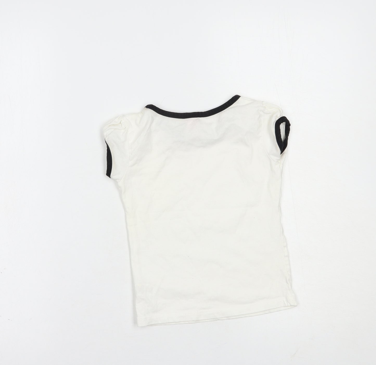 Adams Girls White  Cotton Basic T-Shirt Size 5 Years Boat Neck Pullover