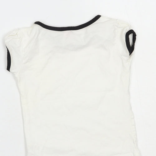 Adams Girls White  Cotton Basic T-Shirt Size 5 Years Boat Neck Pullover