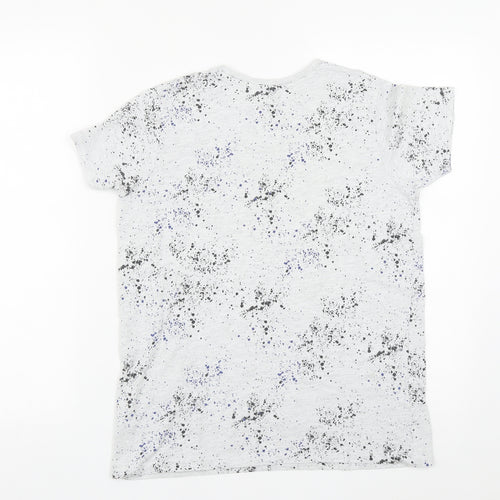 Primark Boys Grey Geometric Cotton Basic Casual Size 12-13 Years Round Neck