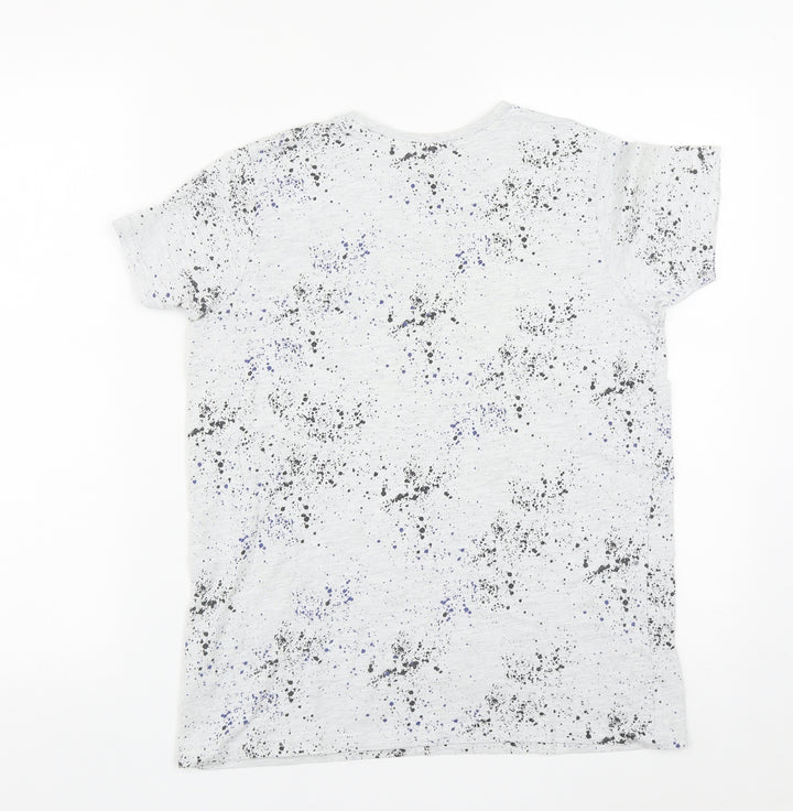 Primark Boys Grey Geometric Cotton Basic Casual Size 12-13 Years Round Neck