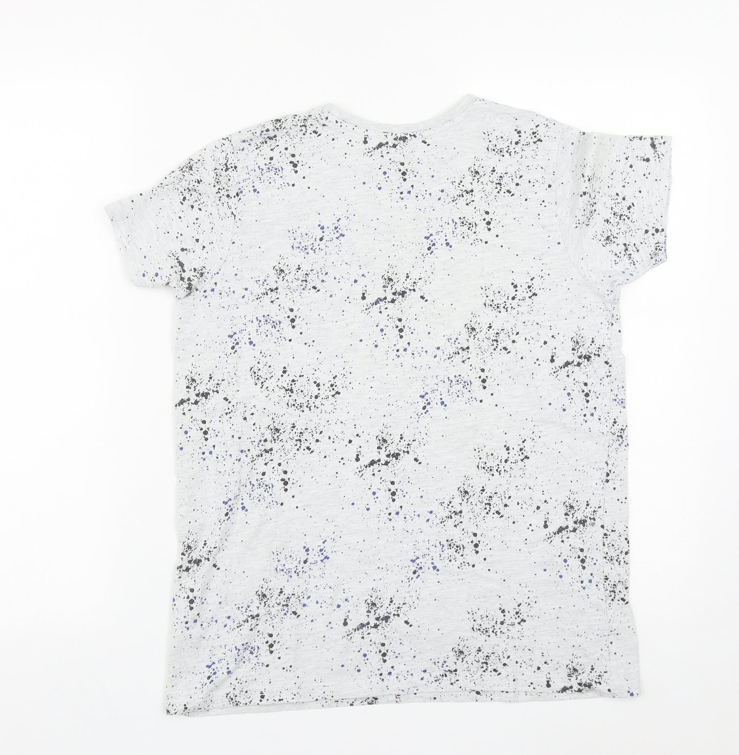 Primark Boys Grey Geometric Cotton Basic Casual Size 12-13 Years Round Neck