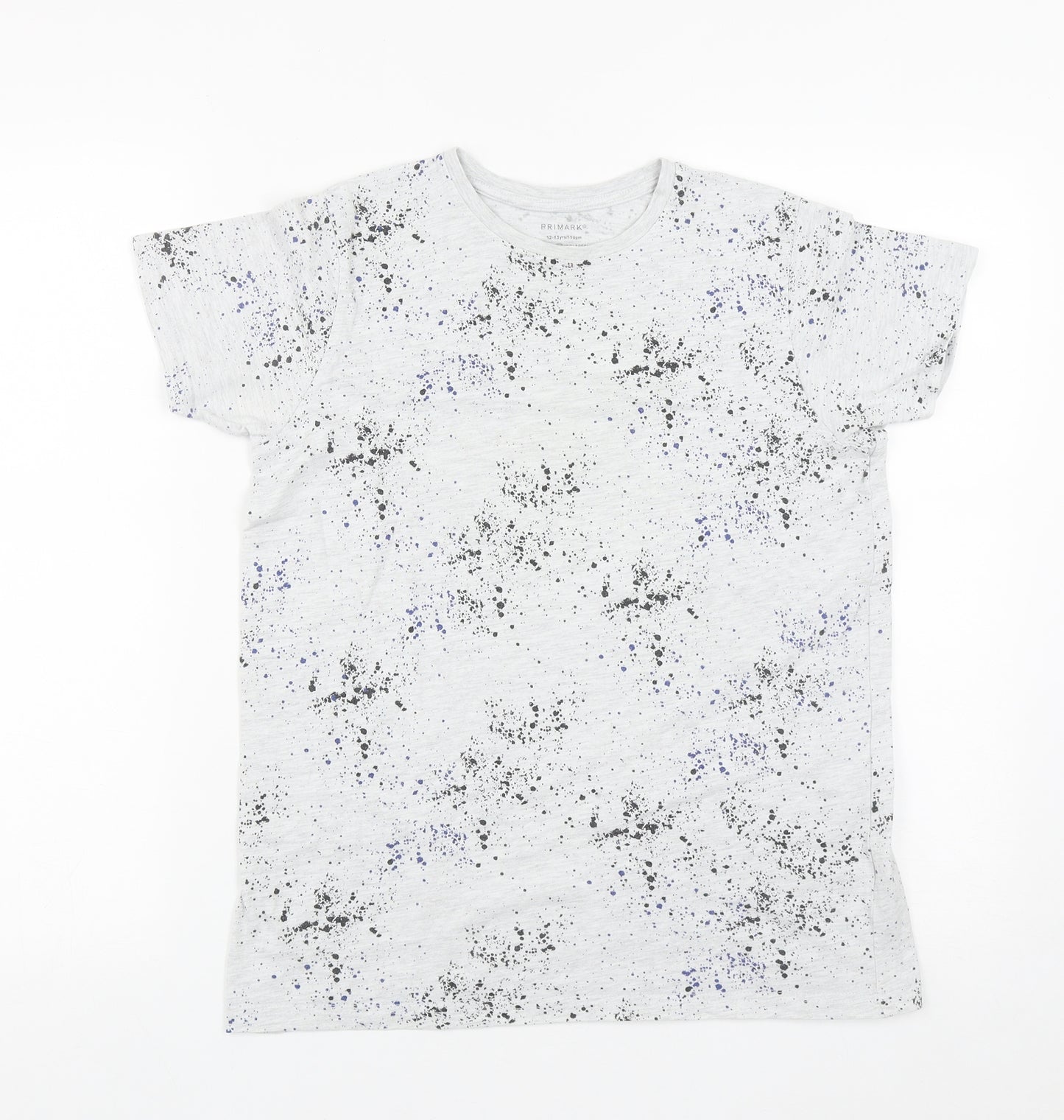 Primark Boys Grey Geometric Cotton Basic Casual Size 12-13 Years Round Neck