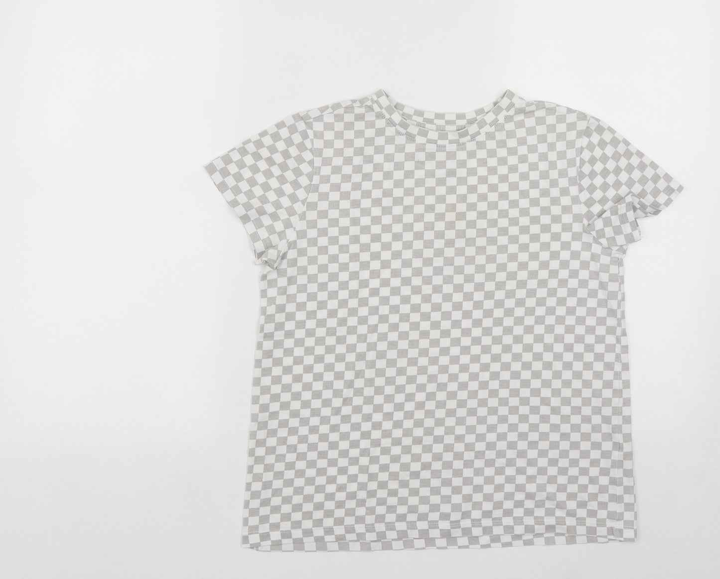 Primark Womens Multicoloured Check Cotton Basic T-Shirt Size XS Round Neck