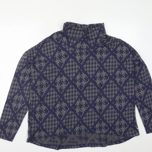 Hatley Womens Blue Roll Neck Geometric Cotton Pullover Jumper Size XL
