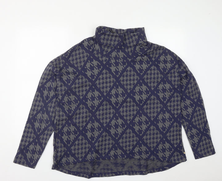 Hatley Womens Blue Roll Neck Geometric Cotton Pullover Jumper Size XL