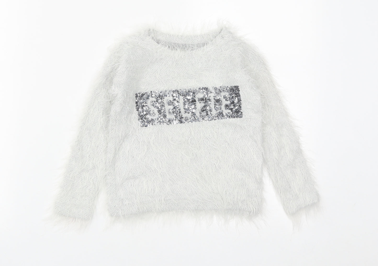 Zara Girls Grey Round Neck  Polyamide Pullover Jumper Size 4-5 Years