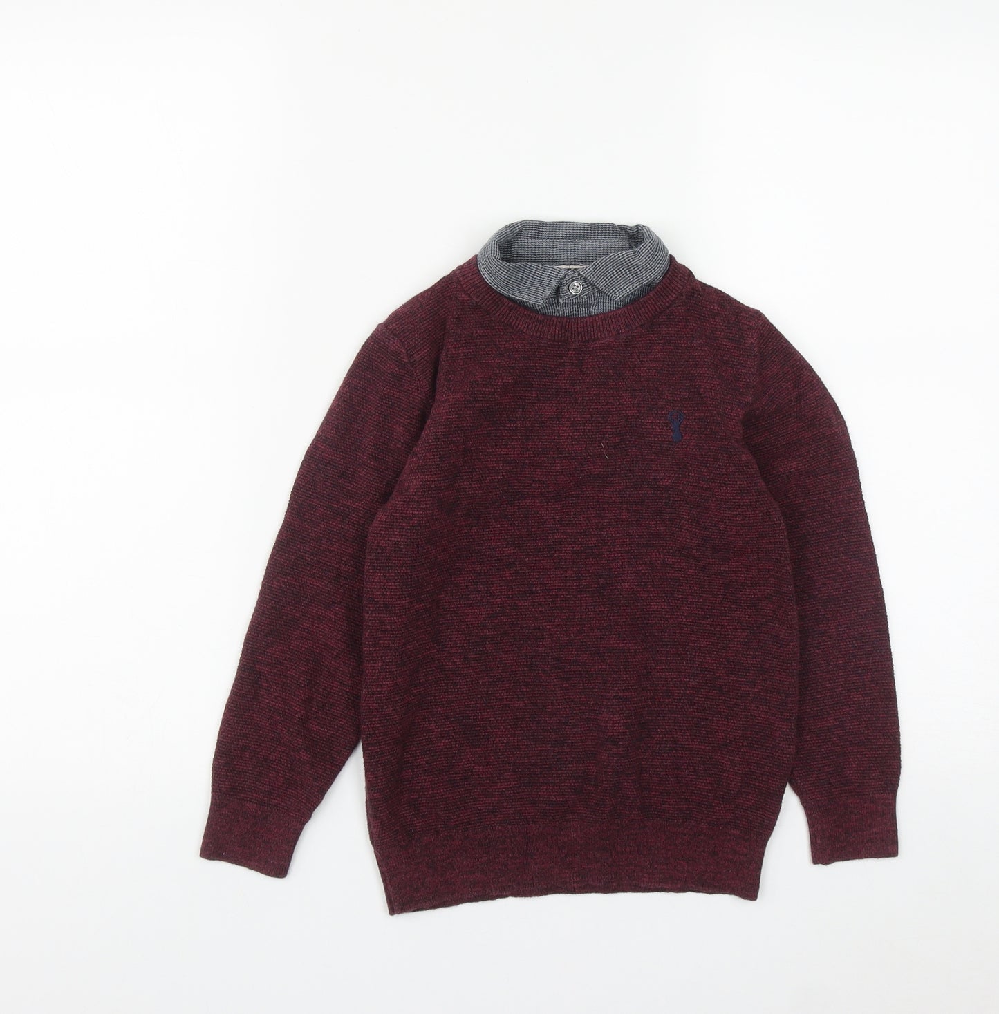 NEXT Boys Red Collared  Cotton Pullover Jumper Size 7 Years  Button