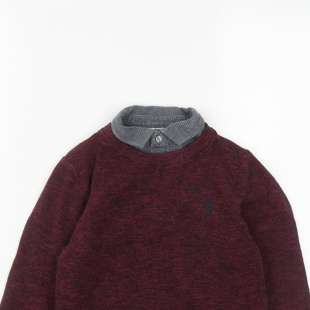 NEXT Boys Red Collared  Cotton Pullover Jumper Size 7 Years  Button
