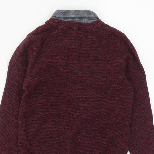 NEXT Boys Red Collared  Cotton Pullover Jumper Size 7 Years  Button