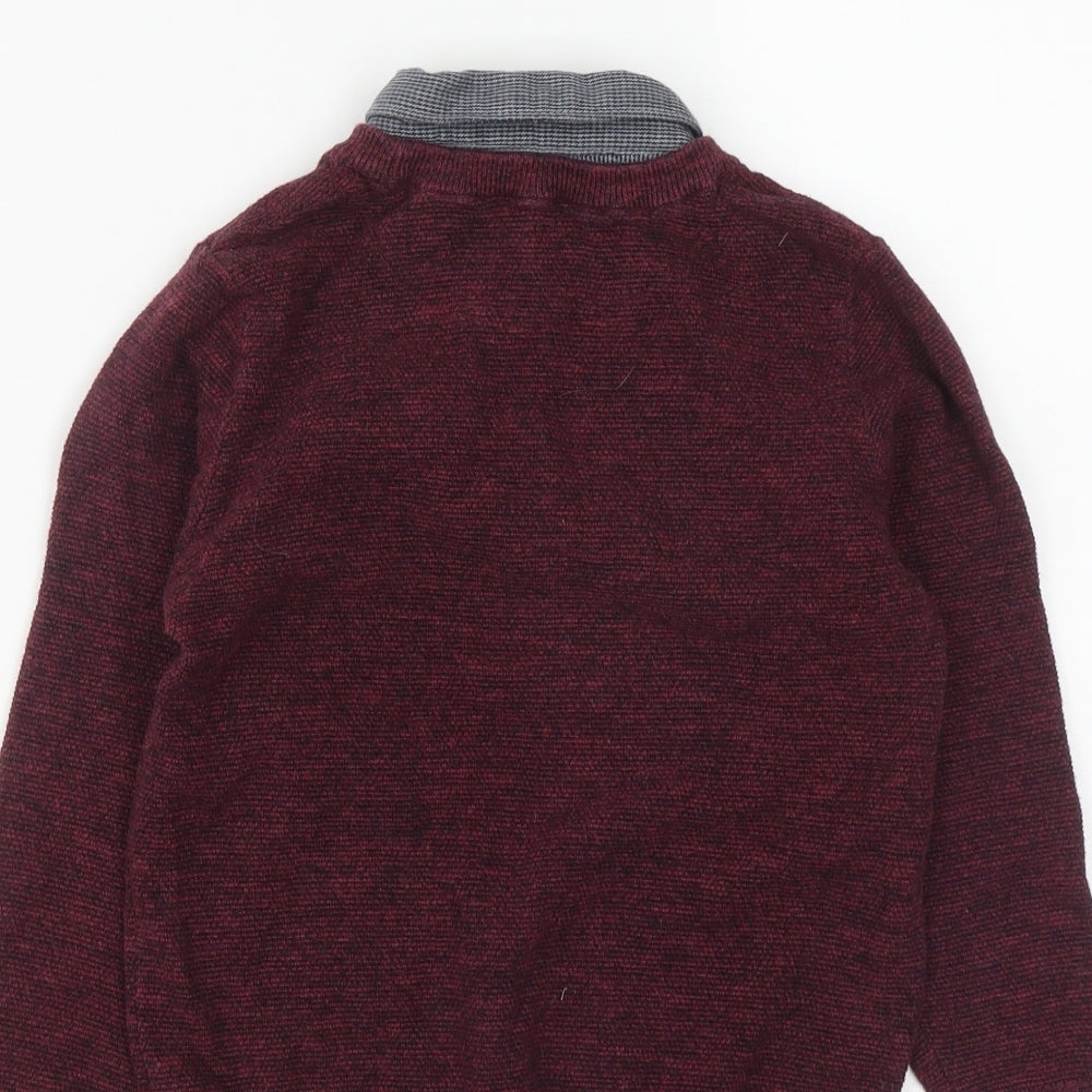 NEXT Boys Red Collared  Cotton Pullover Jumper Size 7 Years  Button
