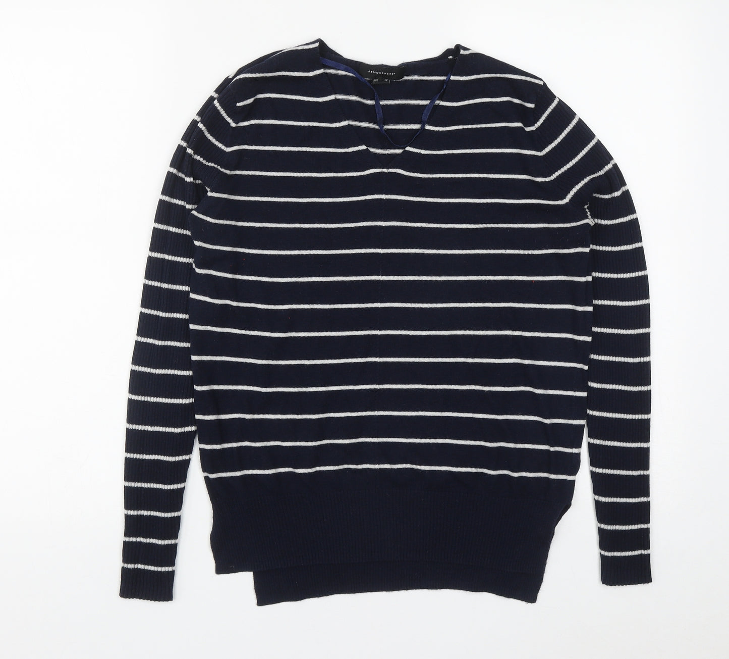 Primark Womens Blue V-Neck Striped Acrylic Pullover Jumper Size 10