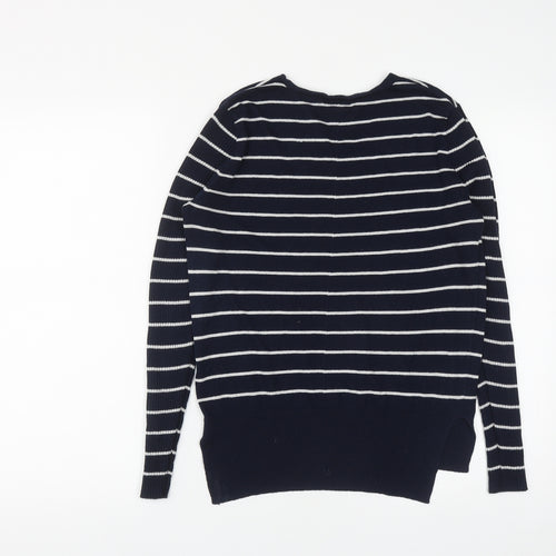 Primark Womens Blue V-Neck Striped Acrylic Pullover Jumper Size 10
