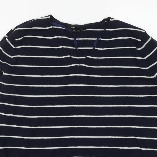 Primark Womens Blue V-Neck Striped Acrylic Pullover Jumper Size 10