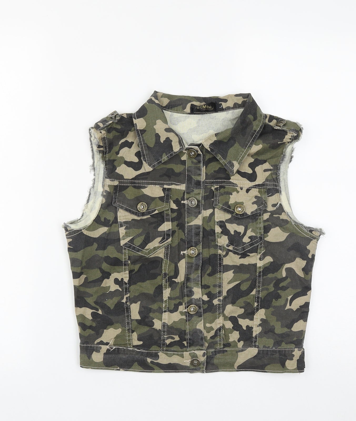 Flo am Mode Womens Multicoloured Camouflage  Gilet Waistcoat Size L  Button