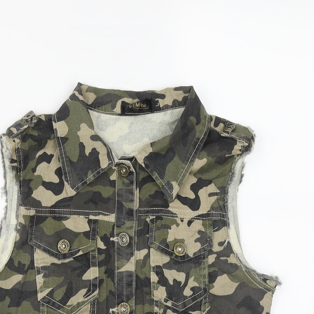 Flo am Mode Womens Multicoloured Camouflage  Gilet Waistcoat Size L  Button