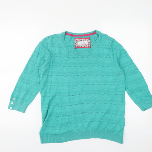 Marks and Spencer Womens Green Round Neck  Cotton Pullover Jumper Size 12