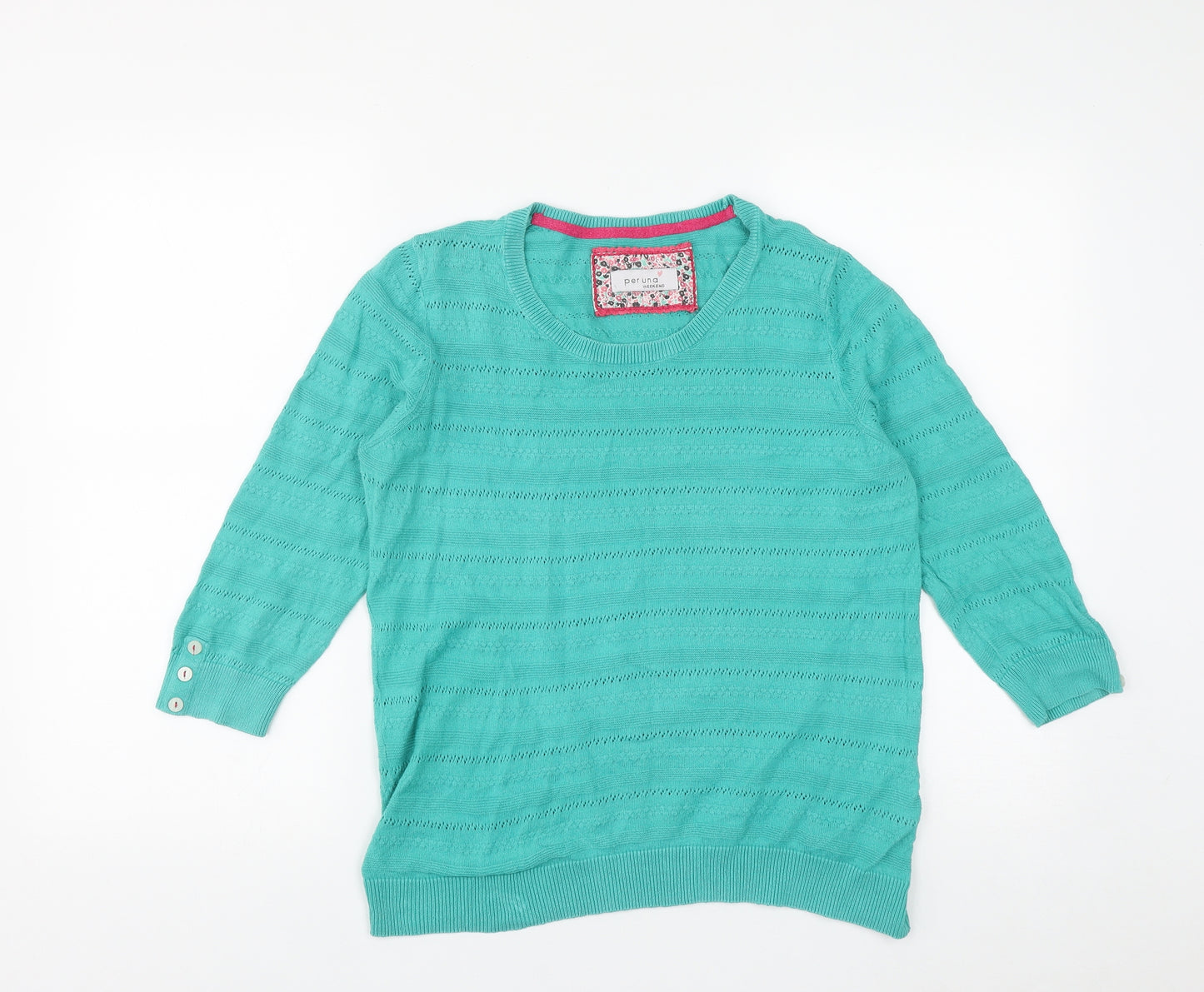 Marks and Spencer Womens Green Round Neck  Cotton Pullover Jumper Size 12