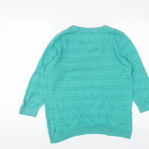 Marks and Spencer Womens Green Round Neck  Cotton Pullover Jumper Size 12