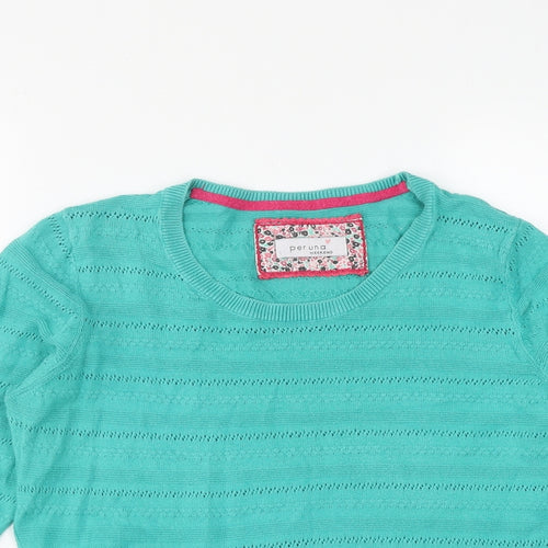 Marks and Spencer Womens Green Round Neck  Cotton Pullover Jumper Size 12
