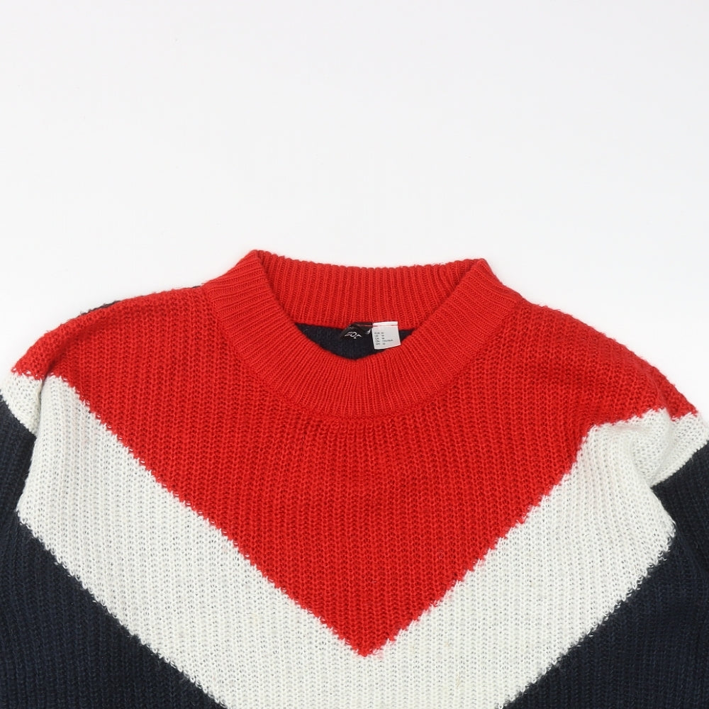 H&M Womens Multicoloured Round Neck  Acrylic Pullover Jumper Size M