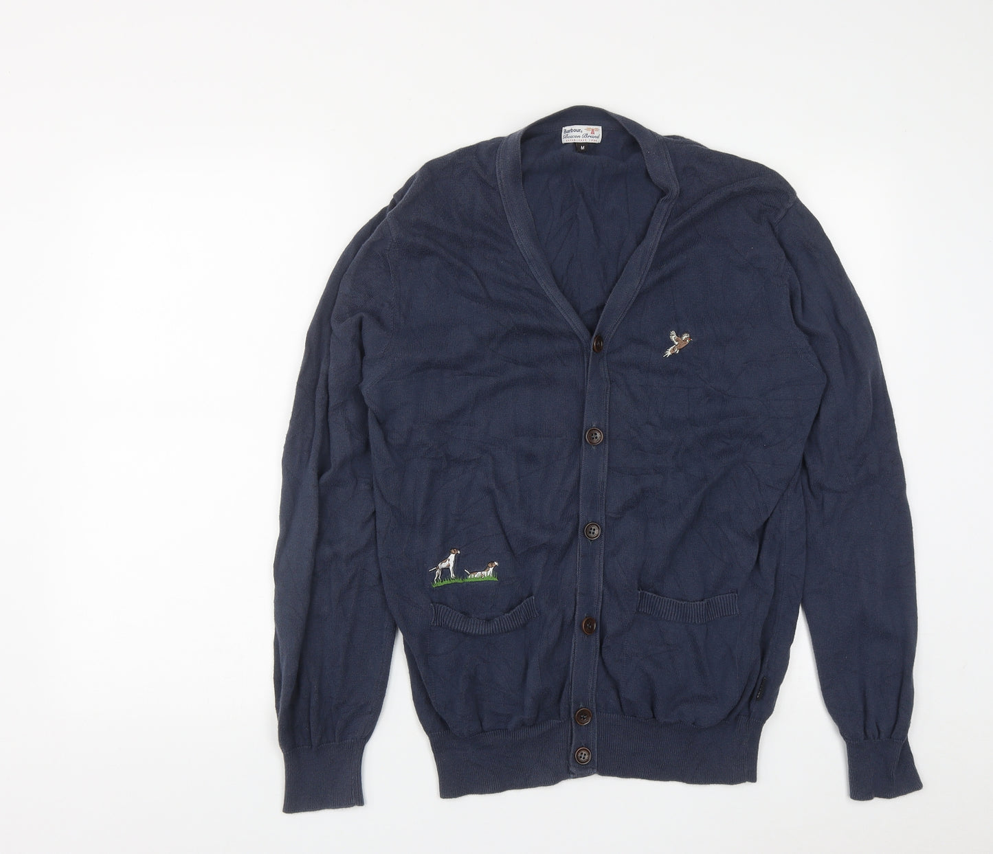 Barbour Mens Blue V-Neck  Cotton Cardigan Jumper Size M