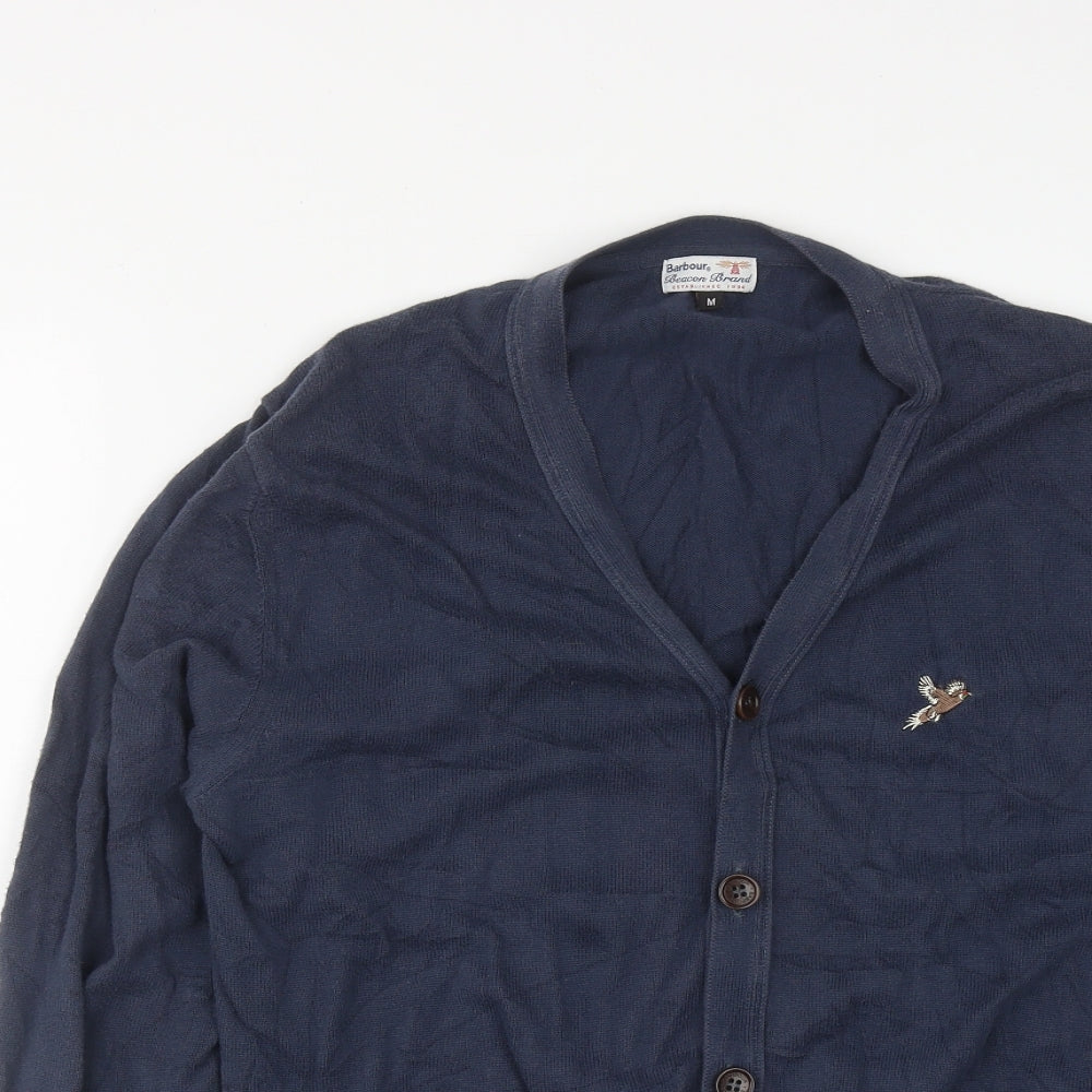Barbour Mens Blue V-Neck  Cotton Cardigan Jumper Size M