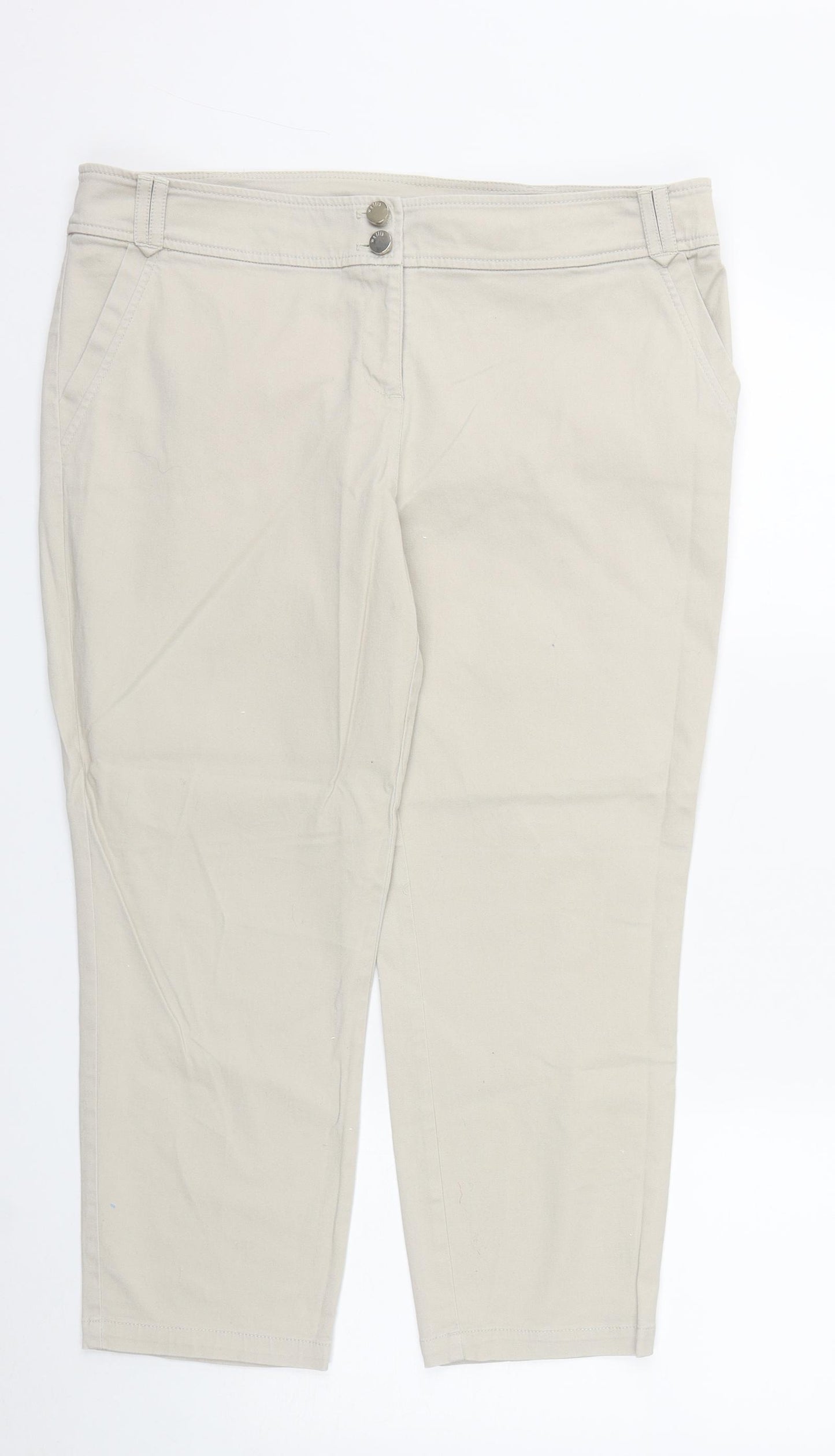 Wallis Womens Beige  Cotton Cropped Trousers Size 16 L24 in Regular Zip