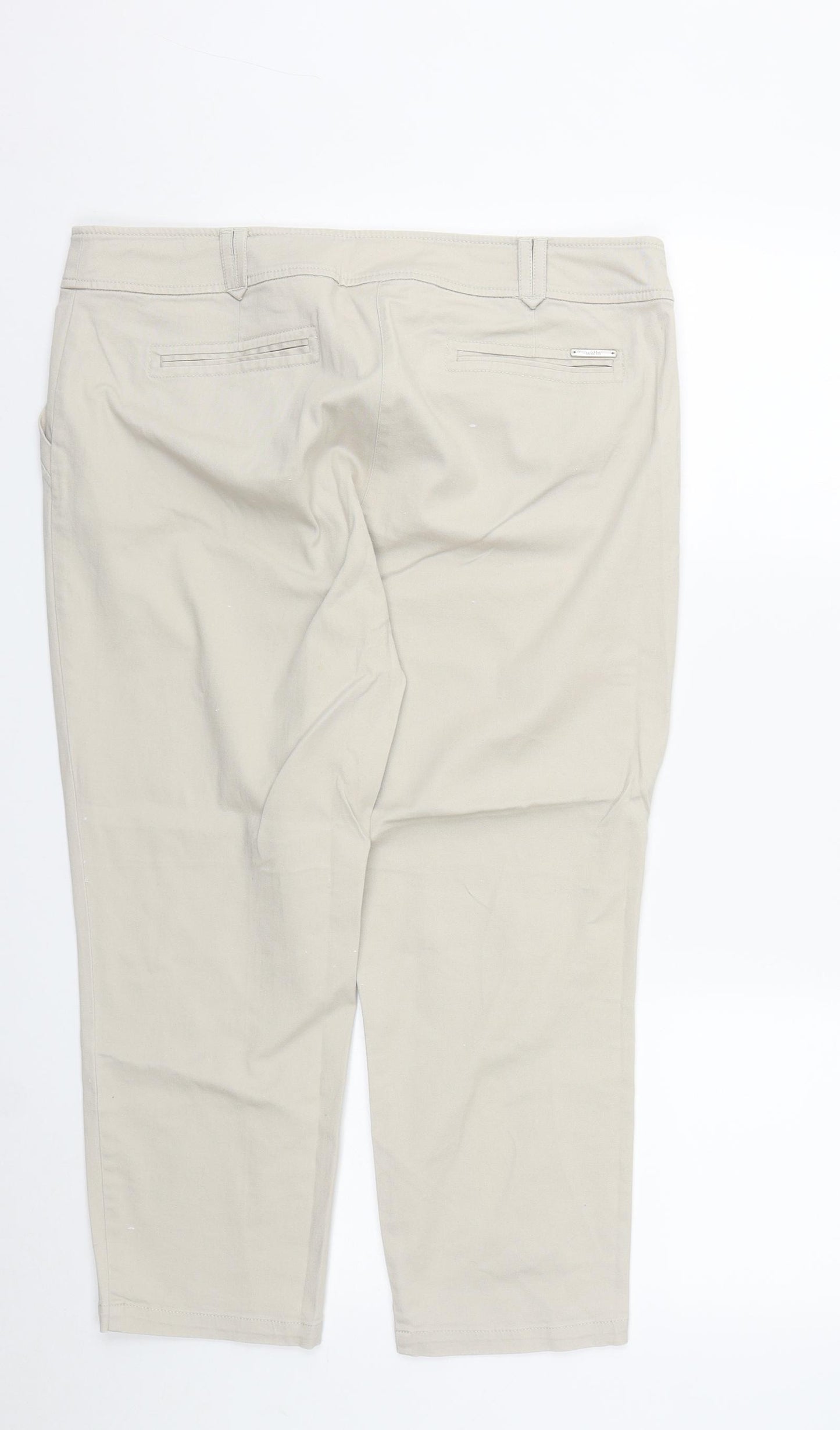 Wallis Womens Beige  Cotton Cropped Trousers Size 16 L24 in Regular Zip