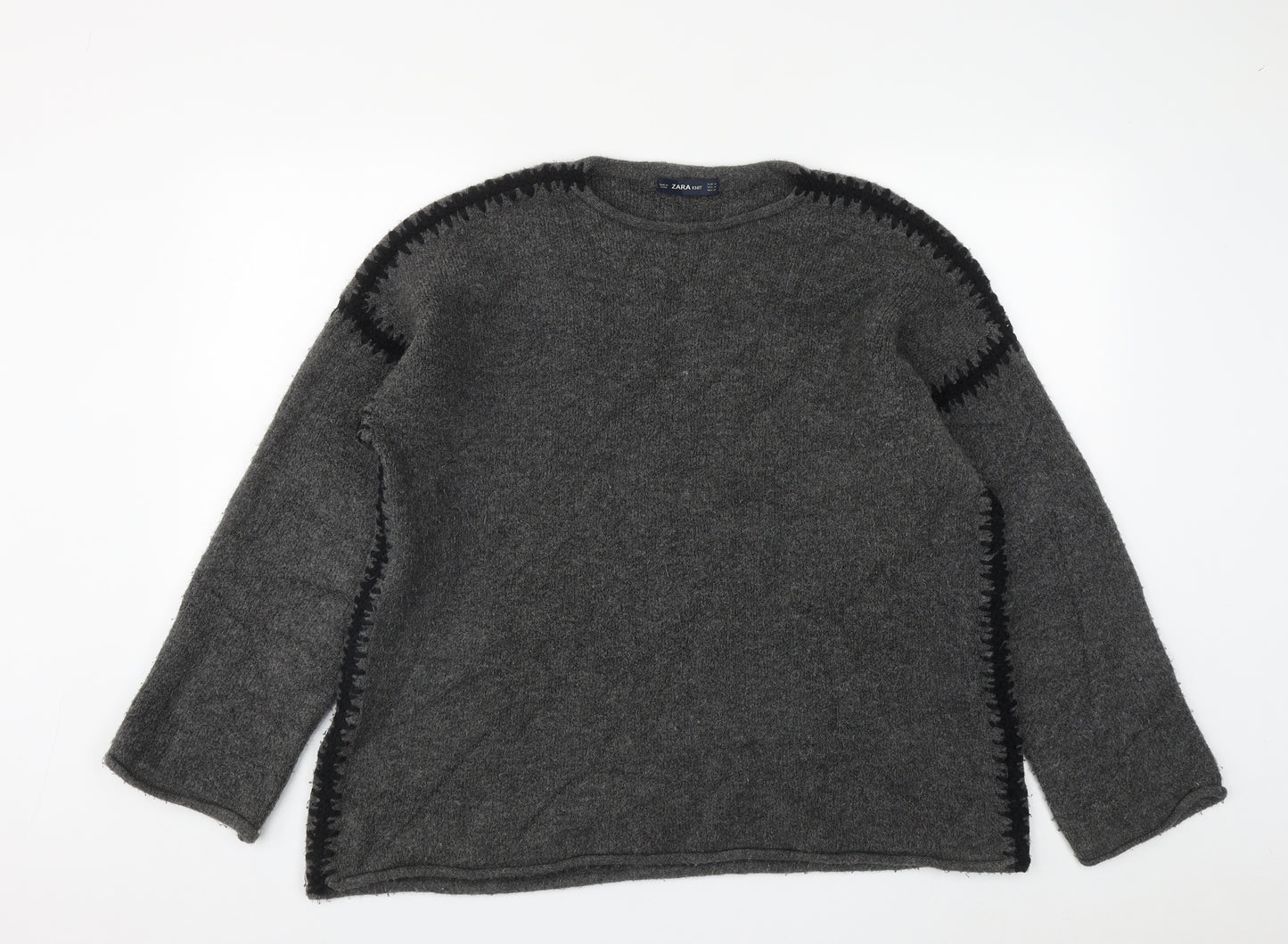 Zara Knit Womens Grey Round Neck  Acrylic Pullover Jumper Size M