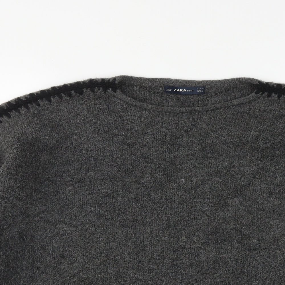 Zara Knit Womens Grey Round Neck  Acrylic Pullover Jumper Size M