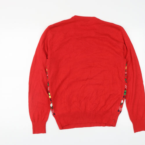 George Mens Red Round Neck Geometric Acrylic Pullover Jumper Size XS   - Christmas Jumper