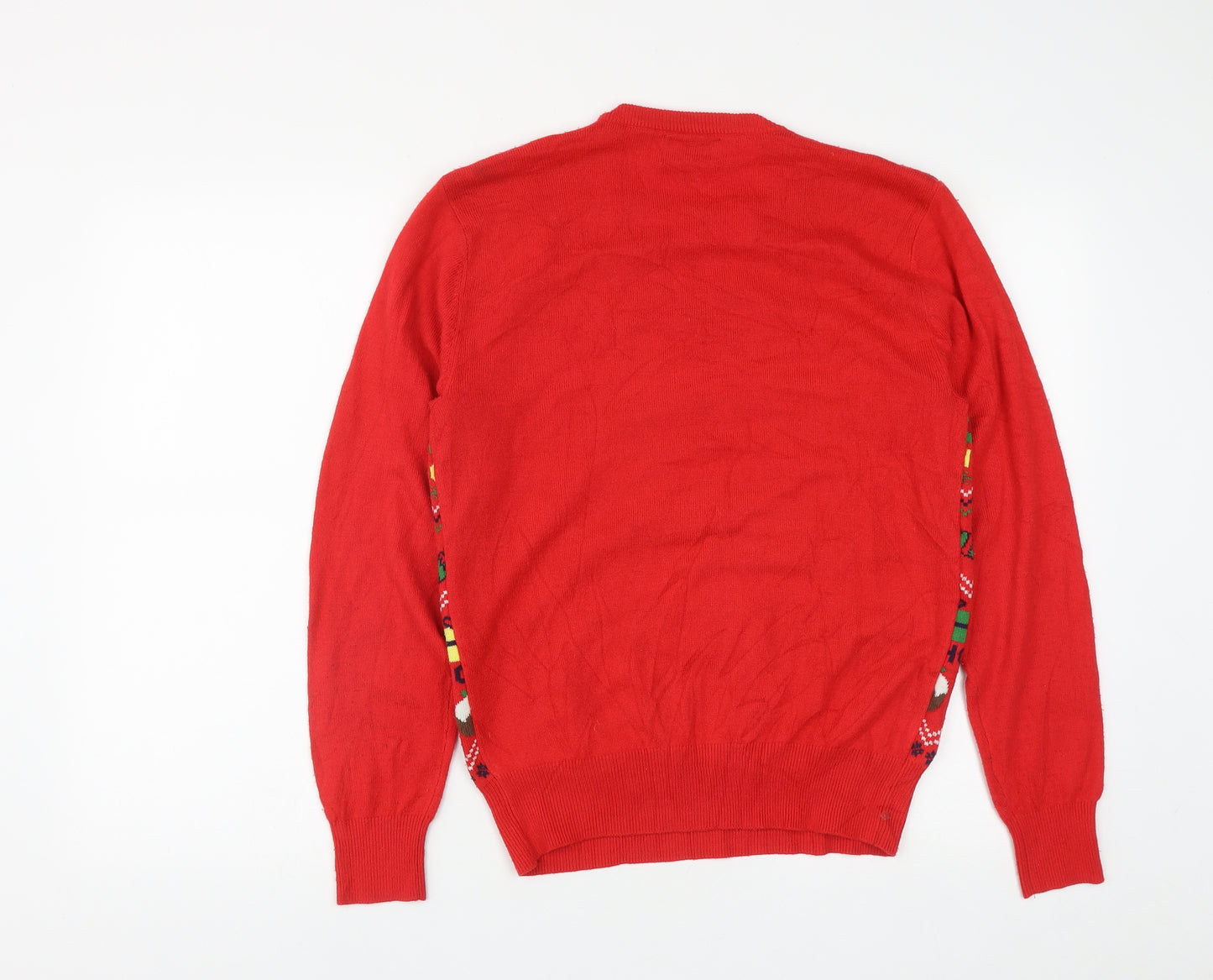 George Mens Red Round Neck Geometric Acrylic Pullover Jumper Size XS   - Christmas Jumper