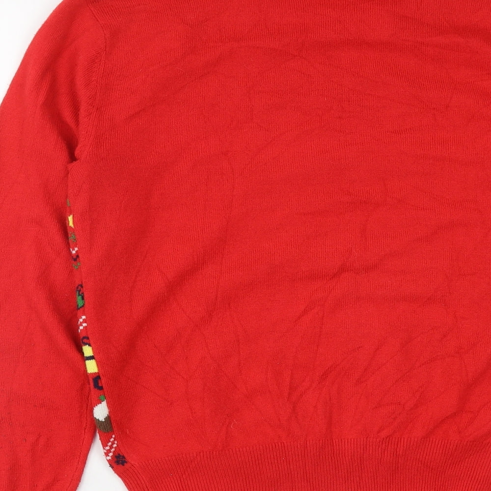 George Mens Red Round Neck Geometric Acrylic Pullover Jumper Size XS   - Christmas Jumper