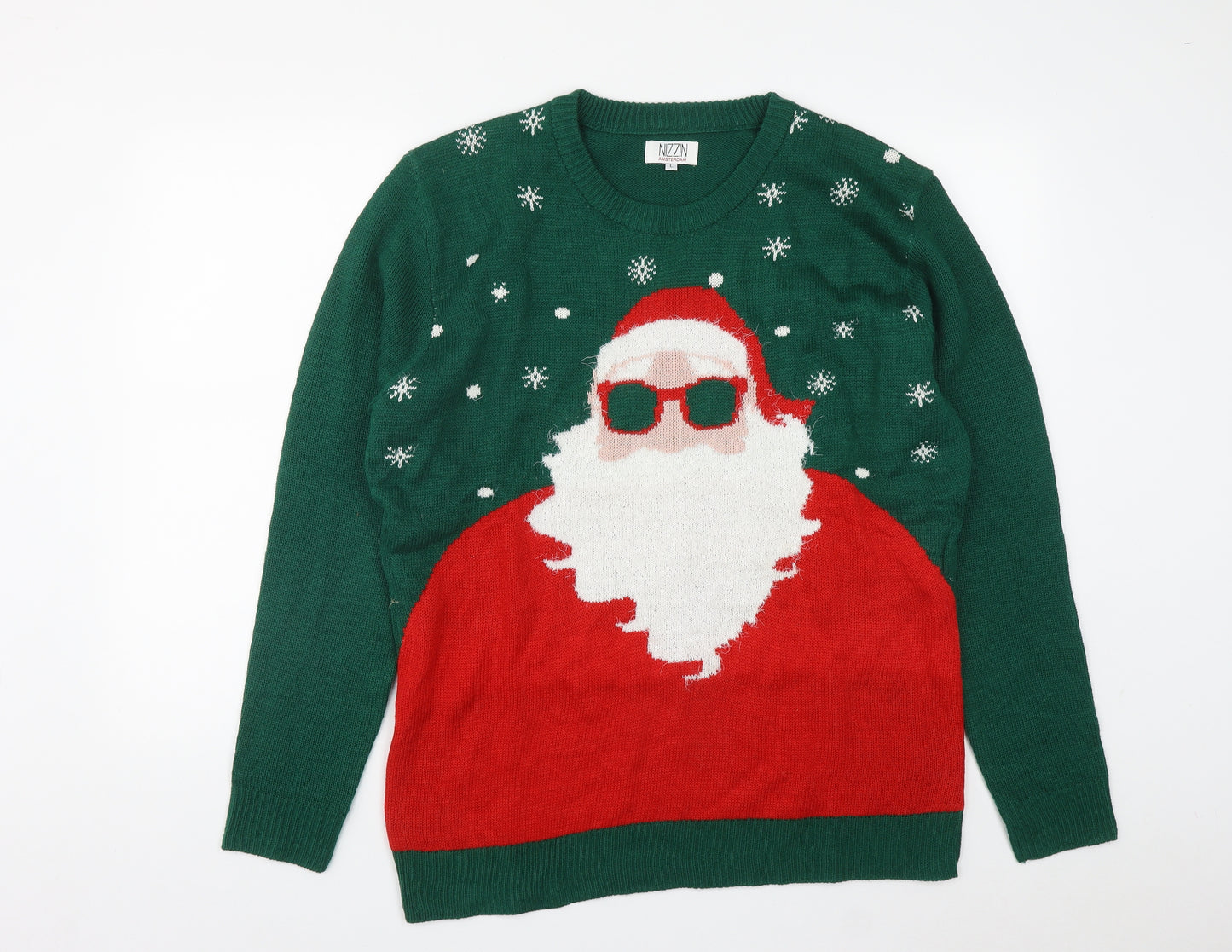 Nizzin Mens Green Round Neck  Acrylic Pullover Jumper Size L   - Christmas Jumper