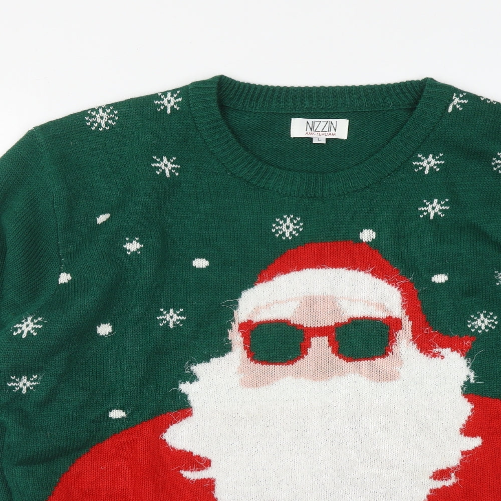 Nizzin Mens Green Round Neck  Acrylic Pullover Jumper Size L   - Christmas Jumper