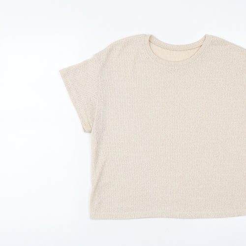 Preowrn Womens Beige  Polyester Cropped T-Shirt Size L Round Neck