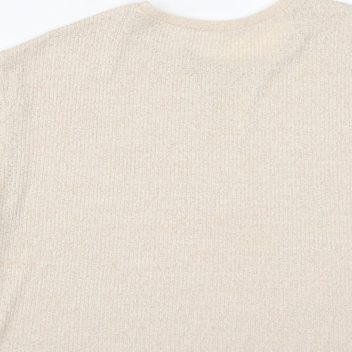 Preowrn Womens Beige  Polyester Cropped T-Shirt Size L Round Neck